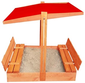 Cutie cu nisip închisă, cu bănci și acoperiș roșu 120 x 120 cm