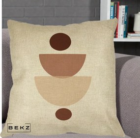 Perna Decorativa Geometric Boho Balance, 40x40 cm, Crem, Husa Detasabila, Perna Inclusa, BEKZ®