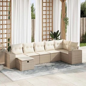 vidaXL Set canapele de grădină, 7 piese, cu perne, bej, poliratan