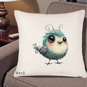 Perna Decorativa Pui Teal cu Aripioare Ornamentale, 40x40 cm, Crem Reliefat, Husa Detasabila, Perna Inclusa, BEKZ®