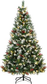 HOMCOM Brad de Crăciun Înzăpezit 210 cm, 400 de Lumini LED Bicolore, Telecomandă, 11 Modalități, 1253 de Ramuri, Conuri de Pin, Fructe Roșii | Aosom Romania
