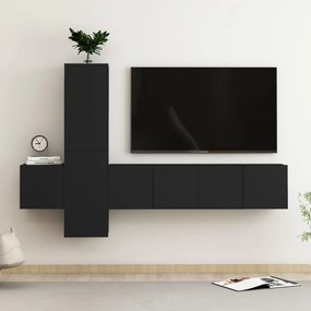 Set dulapuri TV, 5 piese, negru, PAL Negru, 60 x 30 x 30 cm, 1
