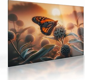 Tablou pe sticlă – Fluture în soare apunând (70x50 cm)