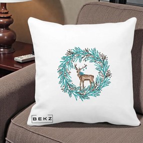 Perna Decorativa Coroana Turcoaz cu Ren, 40x40 cm, Alba Mata, Husa Detasabila, Perna Inclusa, BEKZ®