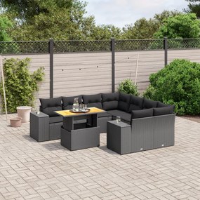 3272560 vidaXL Set mobilier de grădină cu perne, 9 piese, negru, poliratan