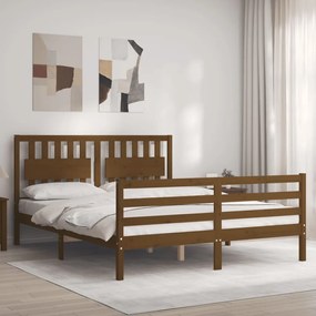 3194324 vidaXL Cadru de pat cu tăblie, maro miere, 160x200 cm, lemn masiv