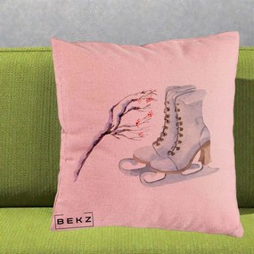 Perna Decorativa Patine cu Ramuri Inzapezite, 40x40 cm, Roz, Husa Detasabila, Perna Inclusa, BEKZ®