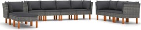 vidaXL Set mobilier de grădină cu perne, 10 piese, gri, poliratan