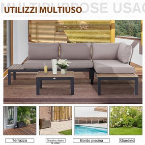 Outsunny Set de Gradina 3 Piese cu 1 masuta si 2 canapele , Culoare Gri si Lemn Natur | Aosom Romania