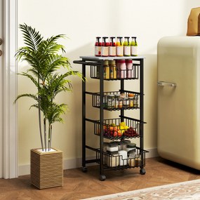 HOMCOM Suport de Bucătărie 4 Nivele Cărucior de Servire pe Roți Cadru Oțel 49,5 x 31 x 91 cm Gri Deschis | Aosom Romania