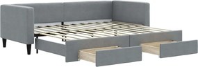 vidaXL Pat de zi cu extensie și sertare, gri deschis, 80x200 cm textil