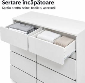 RESIGILAT- Comodă modernă cu 8 sertare, 90x40x96 cm, Alb