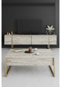 Măsuță de conferință Luxe Travertine și Auriu
