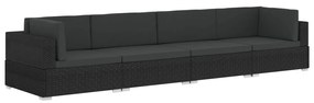 47271 vidaXL Set mobilier de grădină cu perne, 4 piese, negru, poliratan
