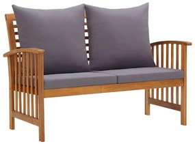 Set mobilier gradina cu perne, 4 piese, lemn masiv de acacia Gri, banca + 2x fotoliu + masa, 1