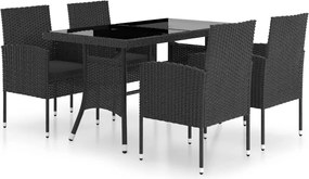 vidaXL Set mobilier de grădină, 5 piese, negru, poliratan