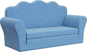 vidaXL Canapea extensibilă de copii cu 2 locuri, albastru, pluș moale