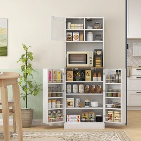 HOMCOM Mobilier Bufet Bucătărie pentru Cuptor cu Microunde cu Rafturi și Suport Condimente Alb | Aosom Romania