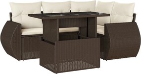 vidaXL Set canapele de grădină cu perne, 5 piese, maro, poliratan