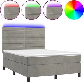 vidaXL Pat continental cu saltea și LED gri deschis 140x190 cm catifea