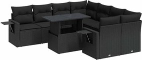 vidaXL Set mobilier de grădină cu perne, 9 piese, negru, poliratan
