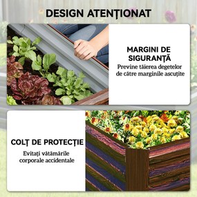 Outsunny Pat pentru Grădină Ridicat cu Fund Deschis și Bare de Suport, Ghiveci din Oțel Zincat pentru Flori și Legume, pentru Balcon sau Grădină, 180x90x57,5 cm, Maro Închis | Aosom Romania