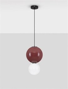 Pendul LED decorativ portelan bordeaux, sticla alb, NOESIS