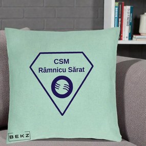 Perna Personalizata CSM Ramnicu Sarat Fotbal, 40x40 cm, Verde Menta, Husa Detasabila, Perna Inclusa, BEKZ®