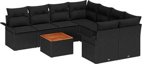 vidaXL Set de canapele pentru grădină cu pernă 9 pcs Negru poliratan