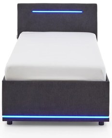 Pat pentru copii gri închis tapițat cu spațiu de depozitare cu somieră 90x200 cm Circle – Meise Möbel