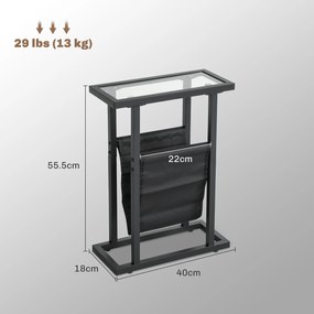 HOMCOM Masă auxiliară îngustă, colț de canapea din metal cu suport pentru reviste și blat din sticlă temperată, 40 x 18 x 55,5 cm, negru | Aosom Romania