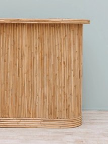 Consolă hol eclectică din ratan, natur, cu blat oval și corp din tije verticale, 80 x 120 x 40 cm, „Barbade”