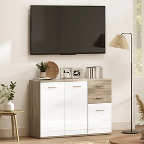 HOMCOM Comodă Modernă cu 3 Dulapuri și 2 Sertare din Lemn, Efect lemn | Aosom Romania