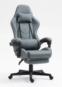 Scaun gaming, masaj în perna lombară, suport picioare, textil, Gri