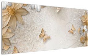 Tablou - Flori cu fluturi (120x50 cm)