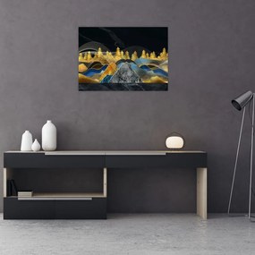 Tablou pe sticlă - Munții aurii (70x50 cm)