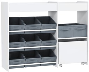 Mobilier AIYAPLAY pentru Jucării pentru Copii cu 11 Coșuri din Țesătură, Dulap și Rafturi, 105x30x80 cm, Alb | Aosom Romania