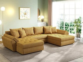 Colțar extensibil dumonde cu ladă de depozitare si sezut confortabil din spuma high-density, Loana U Ambience Mustar 355x185 cm