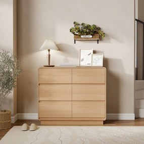 HOMCOM Sideboard 100 cm, bufet cu 6 sertare, comodă pentru bucătărie, living, dining, lemn natural | Aosom Romania