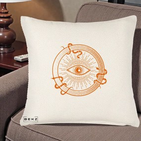 Perna Personalizata Ochiul Providentei Mistic Orange, 40x40 cm, Crem Reliefat, Husa Detasabila, Perna Inclusa, BEKZ®