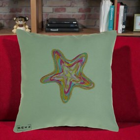 Perna Decorativa Stea de Mare Neon Curcubeu, 40x40 cm, Verde, Husa Detasabila, Perna Inclusa, BEKZ®