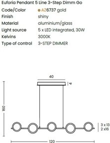 Lustra LED suspendata design decorativ EUFORIA aurie 3-STEP DIMM