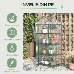 Outsunny Sera pentru Balcon Compacta cu 4 Rafturi pentru Plante, Sera pentru Gradina cu Acoperis din PVC Transparent, 70x50x160cm