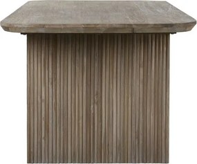 Masă dining din lemn masiv de tec, maro, 12 locuri, cu picioare canelate, 77 x 250 x 100 cm, „Arven”
