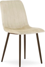 Set 4 Scaune Bucatarie/Dining Gabe Picioare Finisaj Lemn Culoare Nuc, Catifea Bej