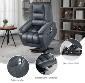 HOMCOM Fotoliu de masaj cu funcție de ridicare pentru persoane în vârstă, fotoliu de relaxare cu 8 puncte de masaj, 2 buzunare laterale, 85 cm x 94 cm x 107cm, Gri | Aosom Romania