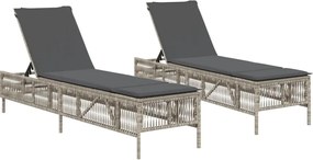 vidaXL Șezlonguri de plajă cu perne, 2 buc., gri deschis, poliratan