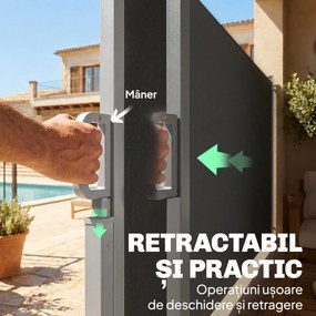 Outsunny Paravan Lateral Retractabil Impermeabil și UV50+, din Aluminiu, Oțel și Poliester, 420x185 cm, Gri Închis | Aosom Romania