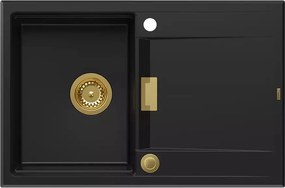 Chiuveta compozit incastrata Quadron Unique Oven negru carbon - auriu 76x50 cm