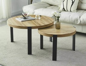 Set 2 mese de cafea Polo stejar artizan/negru ø80/ø60